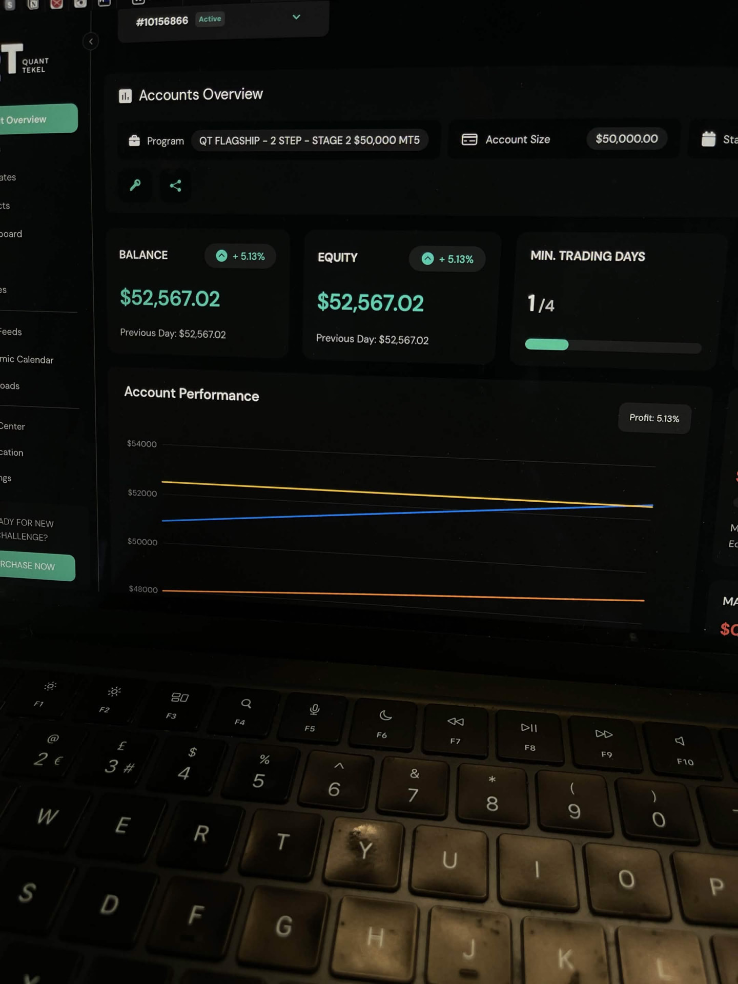 Student funded account overview showing account growth